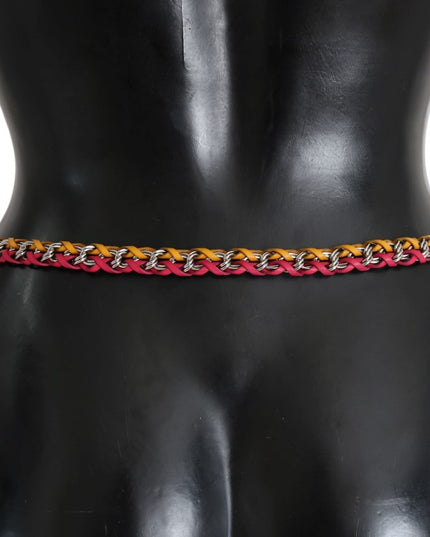 Dolce & Gabbana Red Yellow Leather Crystal Belt