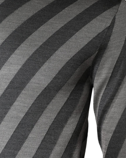 Dolce & Gabbana Gray Stripes Long Sleeve Round Neck Pullover Sweater