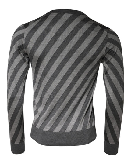 Dolce & Gabbana Gray Stripes Long Sleeve Round Neck Pullover Sweater