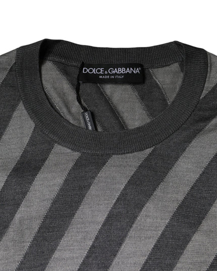 Dolce & Gabbana Gray Stripes Long Sleeve Round Neck Pullover Sweater