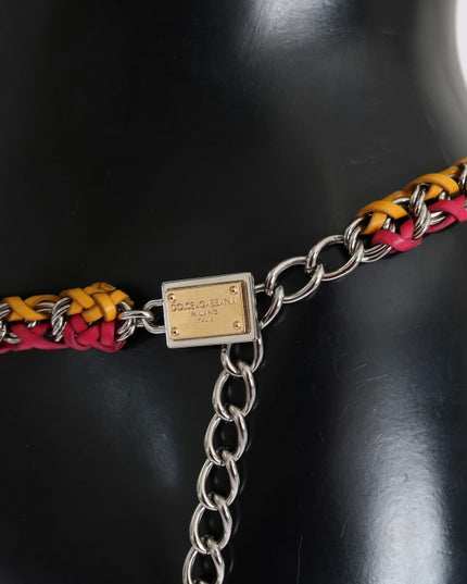 Dolce & Gabbana Red Yellow Leather Crystal Belt