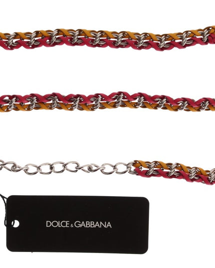 Dolce & Gabbana Red Yellow Leather Crystal Belt