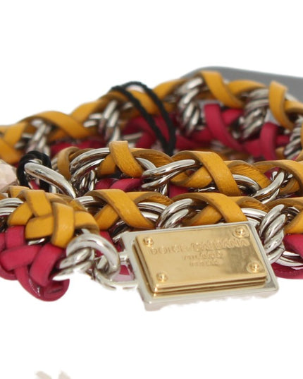 Dolce & Gabbana Red Yellow Leather Crystal Belt