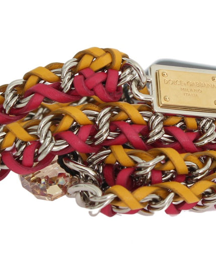 Dolce & Gabbana Red Yellow Leather Crystal Belt