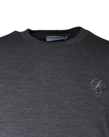 Dolce & Gabbana Dark Gray Wool Crew Neck Pullover Sweater