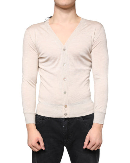 Dolce & Gabbana Beige Cashmere Button Down Cardigan Sweater