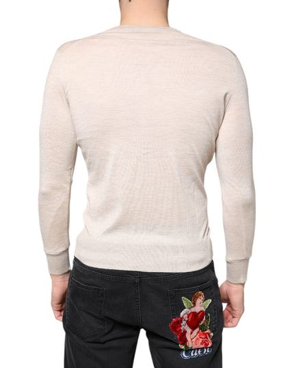 Dolce & Gabbana Beige Cashmere Button Down Cardigan Sweater