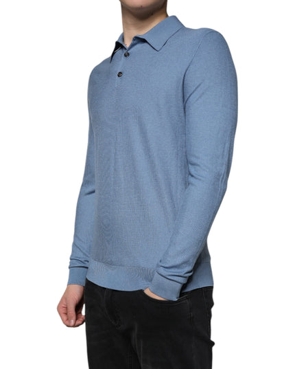 Dolce & Gabbana Sky Blue Silk Collared Men Pullover Sweater