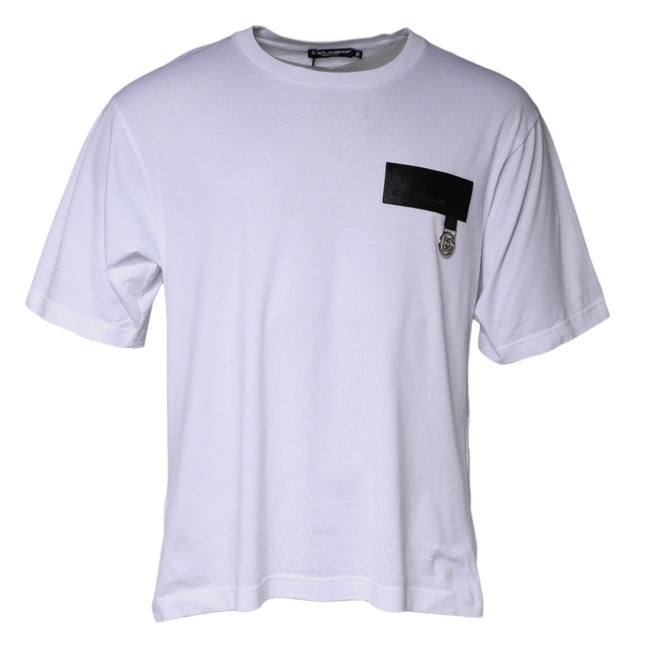 Dolce & Gabbana White Logo Patch Cotton Crew Neck T-shirt