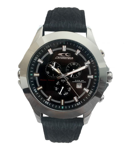 Chronotech Black Leather Dress Watch