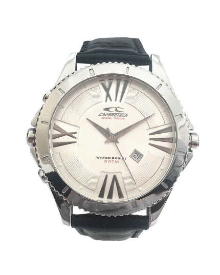 Chronotech Black Leather Dress Watch