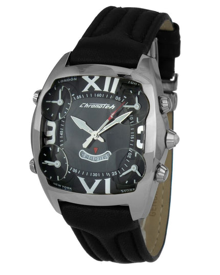 Chronotech Black Leather Dress Watch