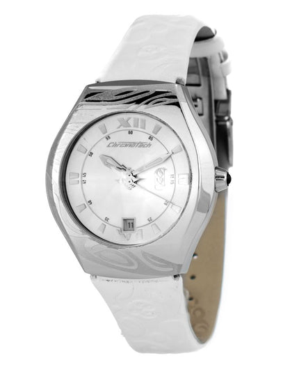 Chronotech White Leather Dress Watch