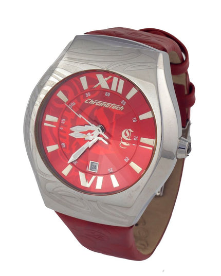 Chronotech Red Leather Dress Watch