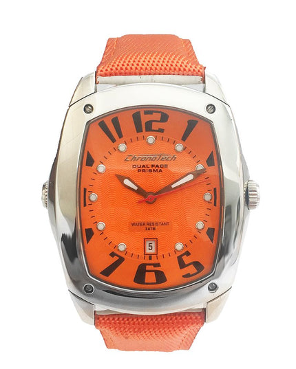 Chronotech Orange Leather Dress Watch