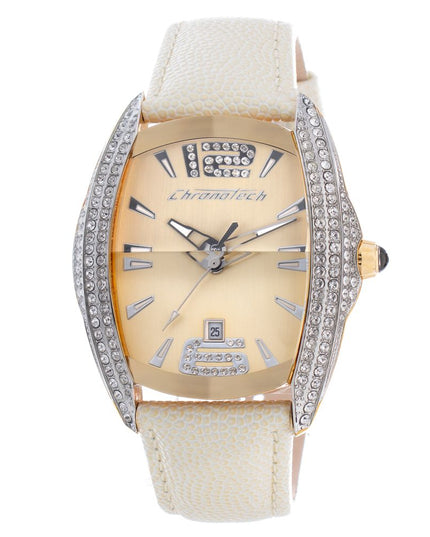 Chronotech Beige Leather Dress Watch