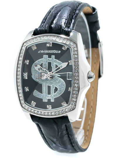 Chronotech Black Leather Dress Watch