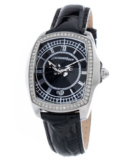 Chronotech Black Leather Bracelet Watch