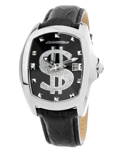 Chronotech Black Leather Dress Watch