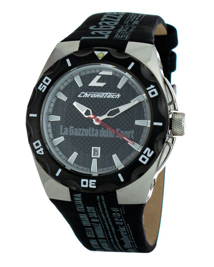 Chronotech Black Leather Sport Watch