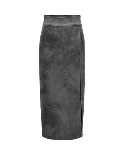 Only Gray Artificial Leather Long Skirt