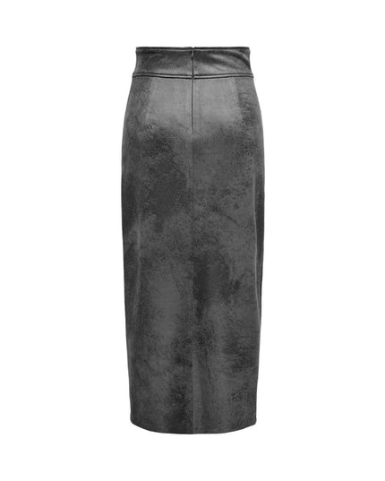 Only Gray Artificial Leather Long Skirt