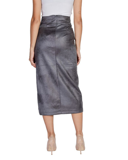 Only Gray Artificial Leather Long Skirt