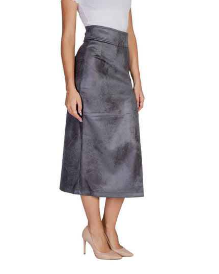 Only Gray Artificial Leather Long Skirt