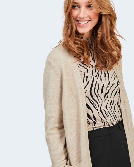 Vila Clothes Beige Viscose Cardigan