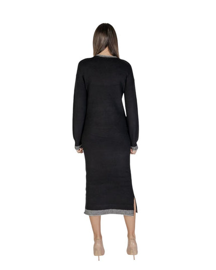Vila Clothes Black Polyester Midi Dress