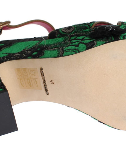 Dolce & Gabbana Green Brocade Snakeskin Roses Crystal Shoes