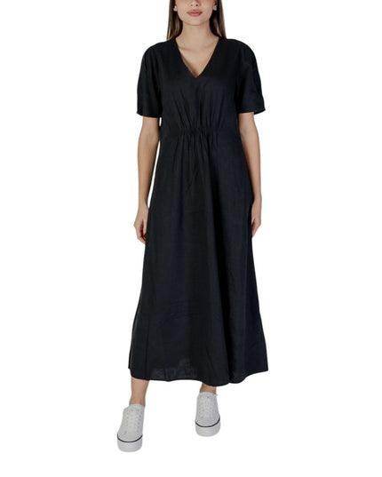 B.Young Black Linen Long Dress