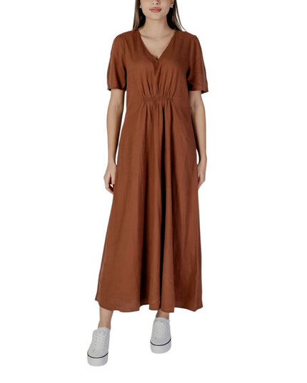 B.Young Brown Linen Long Dress
