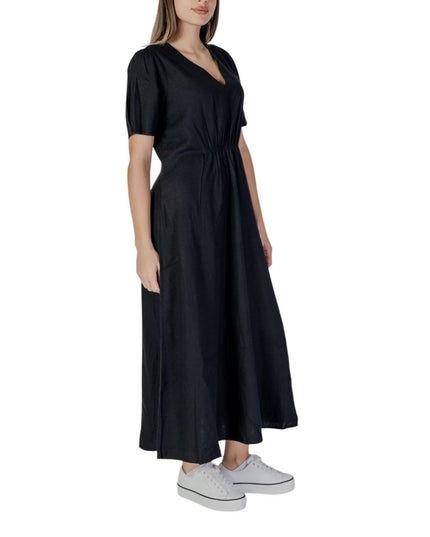 B.Young Black Linen Long Dress