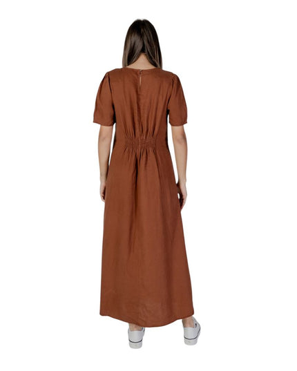 B.Young Brown Linen Long Dress
