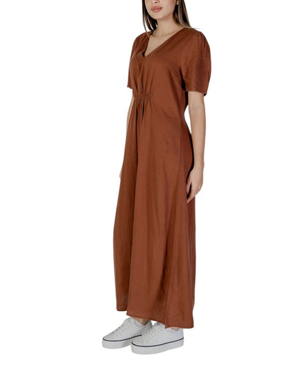 B.Young Brown Linen Long Dress