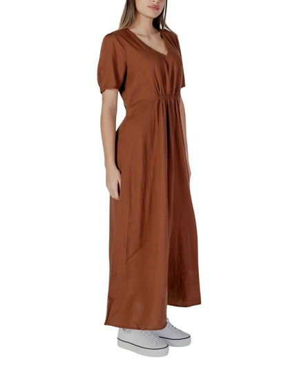 B.Young Brown Linen Long Dress