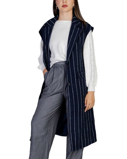 ICHI Blue Polyester Sleveless Jacket