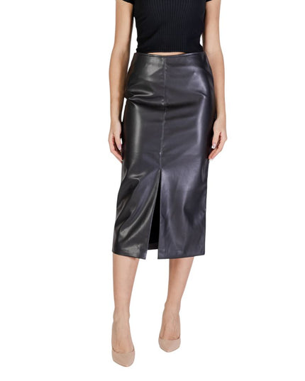 ICHI Black Polyester Long Skirt