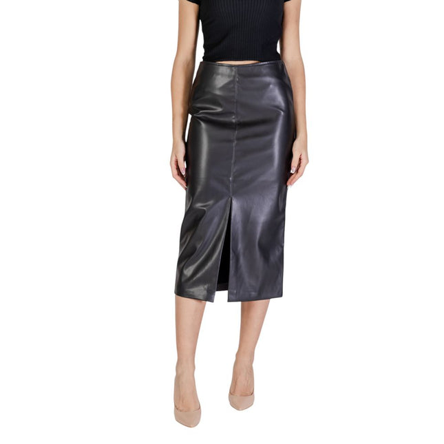 ICHI Black Polyester Long Skirt