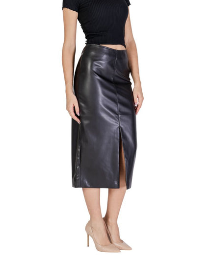 ICHI Black Polyester Long Skirt