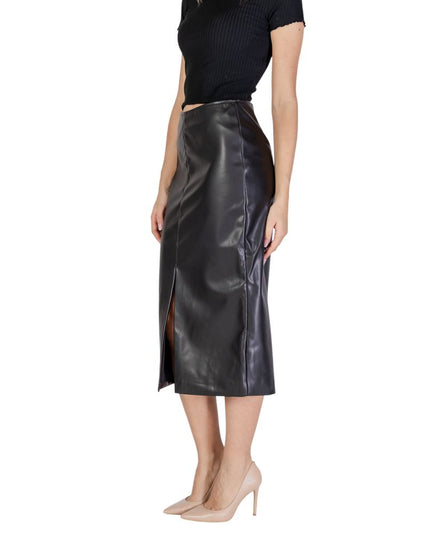 ICHI Black Polyester Long Skirt