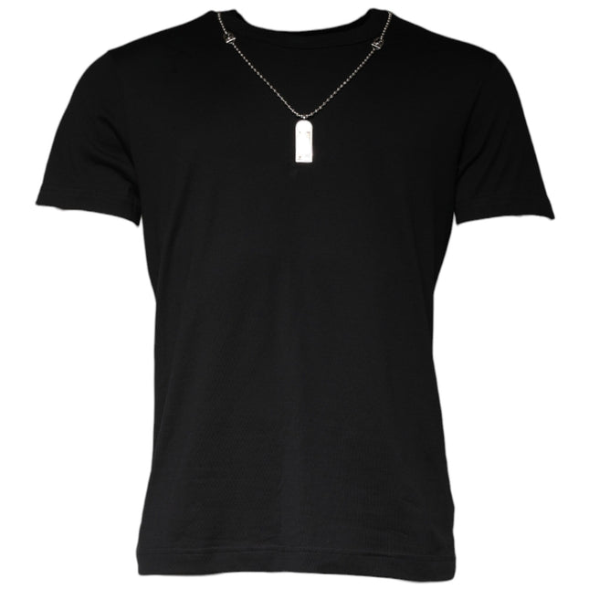 Dolce & Gabbana Black Cotton Necklace Embellished T-shirt