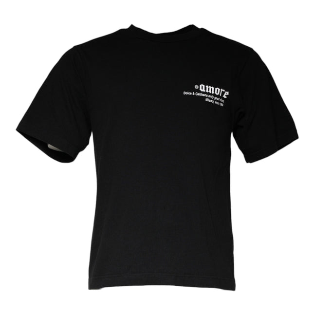 Dolce & Gabbana Black Amore Print Cotton Crew Neck T-shirt