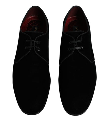 Dolce & Gabbana Black Velvet Leather Lace Up Derby Shoes