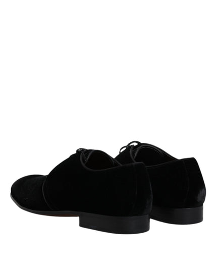 Dolce & Gabbana Black Velvet Leather Lace Up Derby Shoes