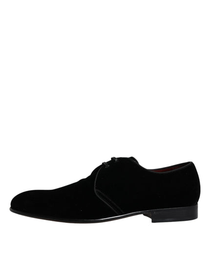 Dolce & Gabbana Black Velvet Leather Lace Up Derby Shoes