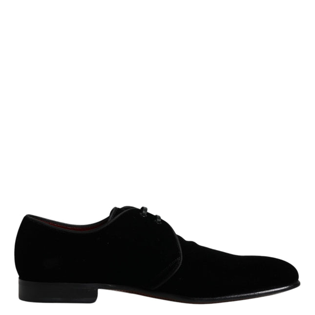 Dolce & Gabbana Black Velvet Leather Lace Up Derby Shoes