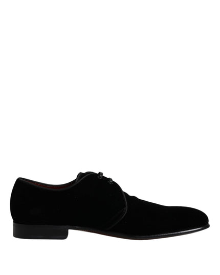 Dolce & Gabbana Black Velvet Leather Lace Up Derby Shoes