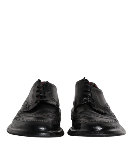Dolce & Gabbana Black Leather Derby Wingtip Formal Shoes